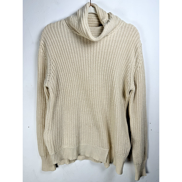 Zara Women's Beige Cozy Knit Stretch Oversized Cowl Neck Preppy Normcore Sweater - Picture 1 of 8